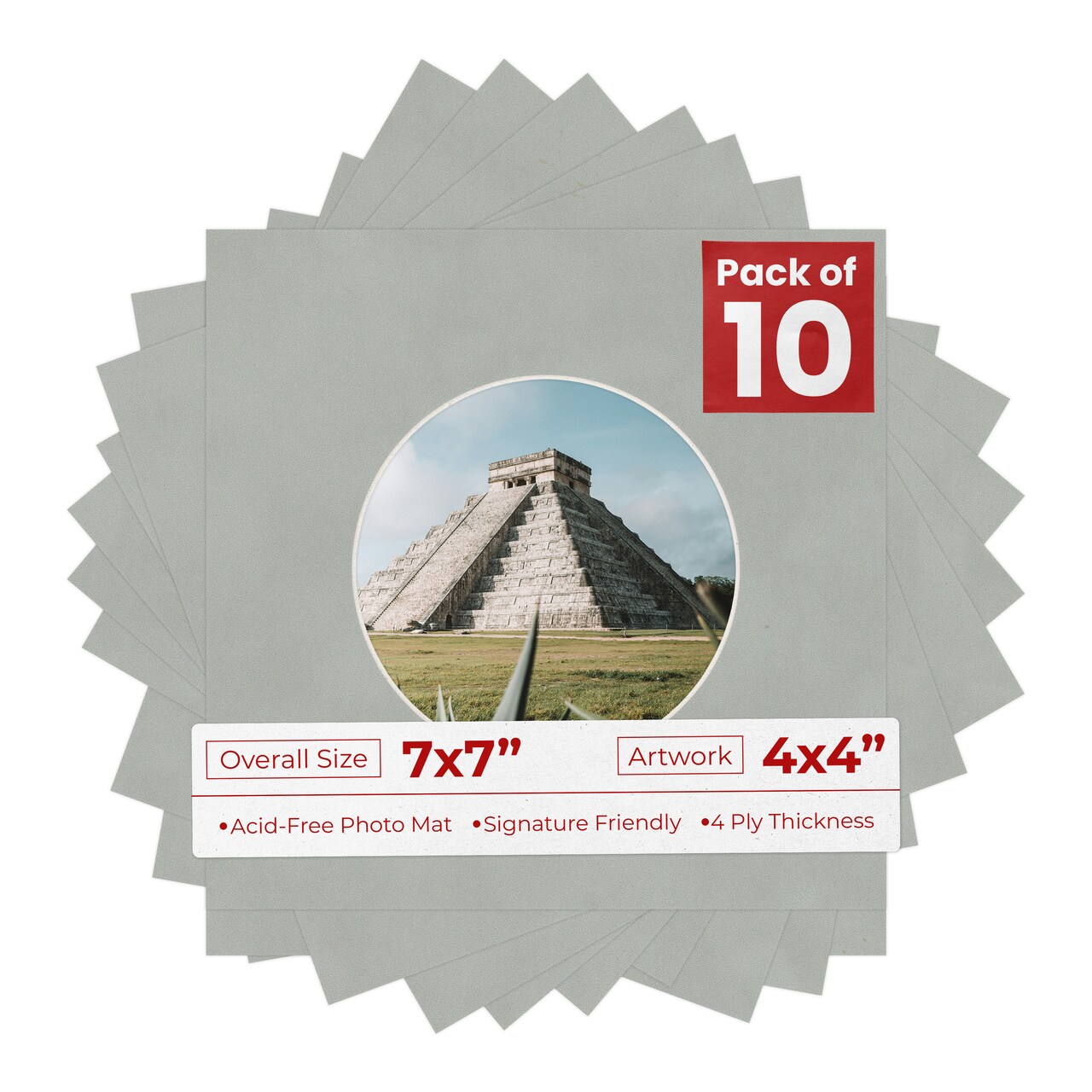 Light Grey Suede Mat Board for 7x7 Frames - Circle Opening for 4x4 Photos